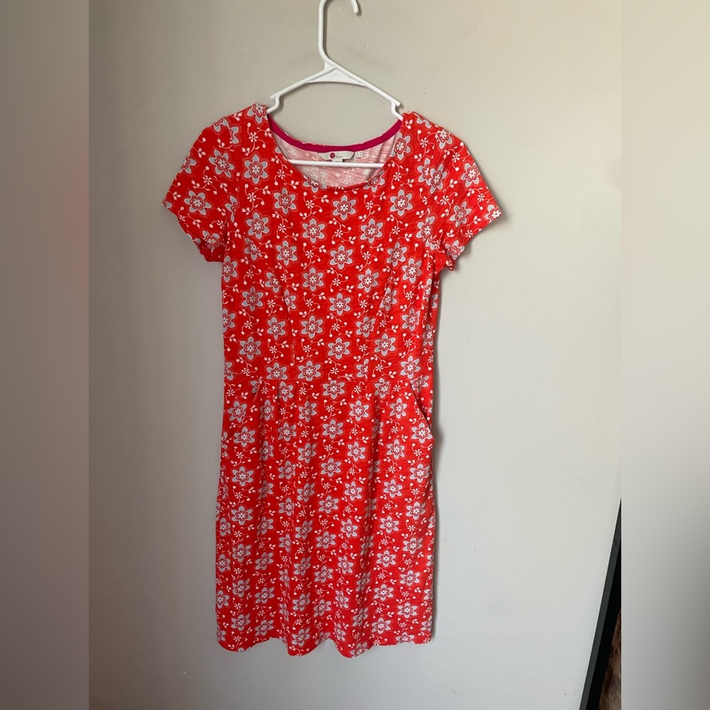 Boden Red Floral Short Sleeve Dress